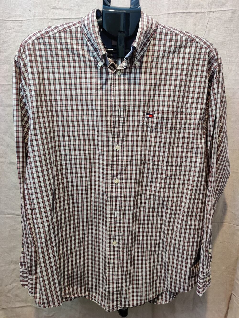 Vintage Tommy Hilfiger Shirt Men's Size Large Button Up Plaid Long Sleeve